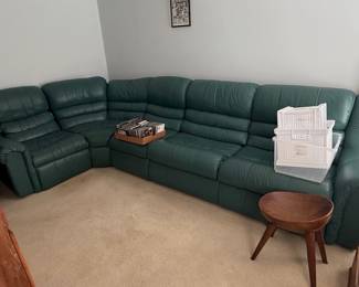 Emerald Green Leather Sectional Reclining Sofa with Storage and Cup Holders