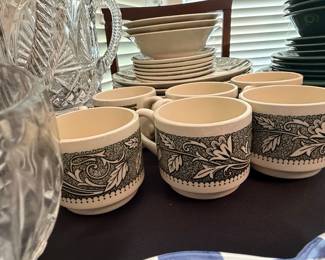 Vintage USA Green Leaf Pattern Stoneware Set by Royal China (The Old Curiosity Shop)