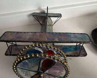 Stained Glass Biplane Sculpture