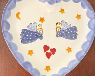 Mesa International Hand-Painted Heart-Shaped Ceramic Dish with Angel Motif