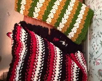 Vintage Crocheted Afghan Blankets: Granny Stripe and Bold Stripe