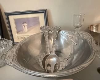 Arthur Court Designs Shell Pattern Aluminum Salad Set and Bowl