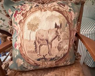 Vintage Aubusson Style Donkey Tapestry Pillow