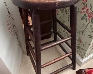 Antique Turned Leg Wood Stool