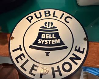 Vintage Bell System Public Telephone Porcelain Sign - Round
