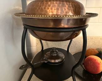 Hammered Copper Chafing Dish with Wrought Iron Stand