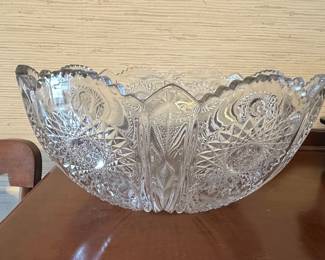 American Brilliant Period Cut Glass Bowl with Hobstar and Fan Pattern