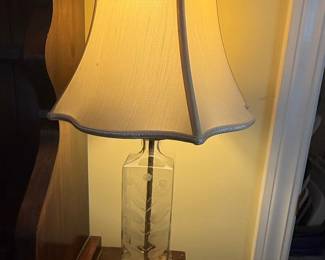 Vintage Etched Crystal Glass Decanter Table Lamp with Ornate Brass Base