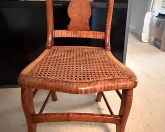 Antique Federal Tiger Maple and Bird's Eye Maple Cane Seat Side Chair
