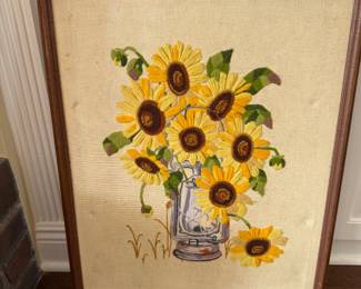 Vintage Crewel Sunflower Needlepoint