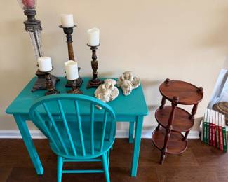 Desk with chair. Candlestick accent pieces
