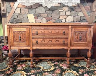 Early 20th Century Antique Oak Sideboard Credenza