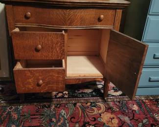Victorian Oak Washstand opened drawers