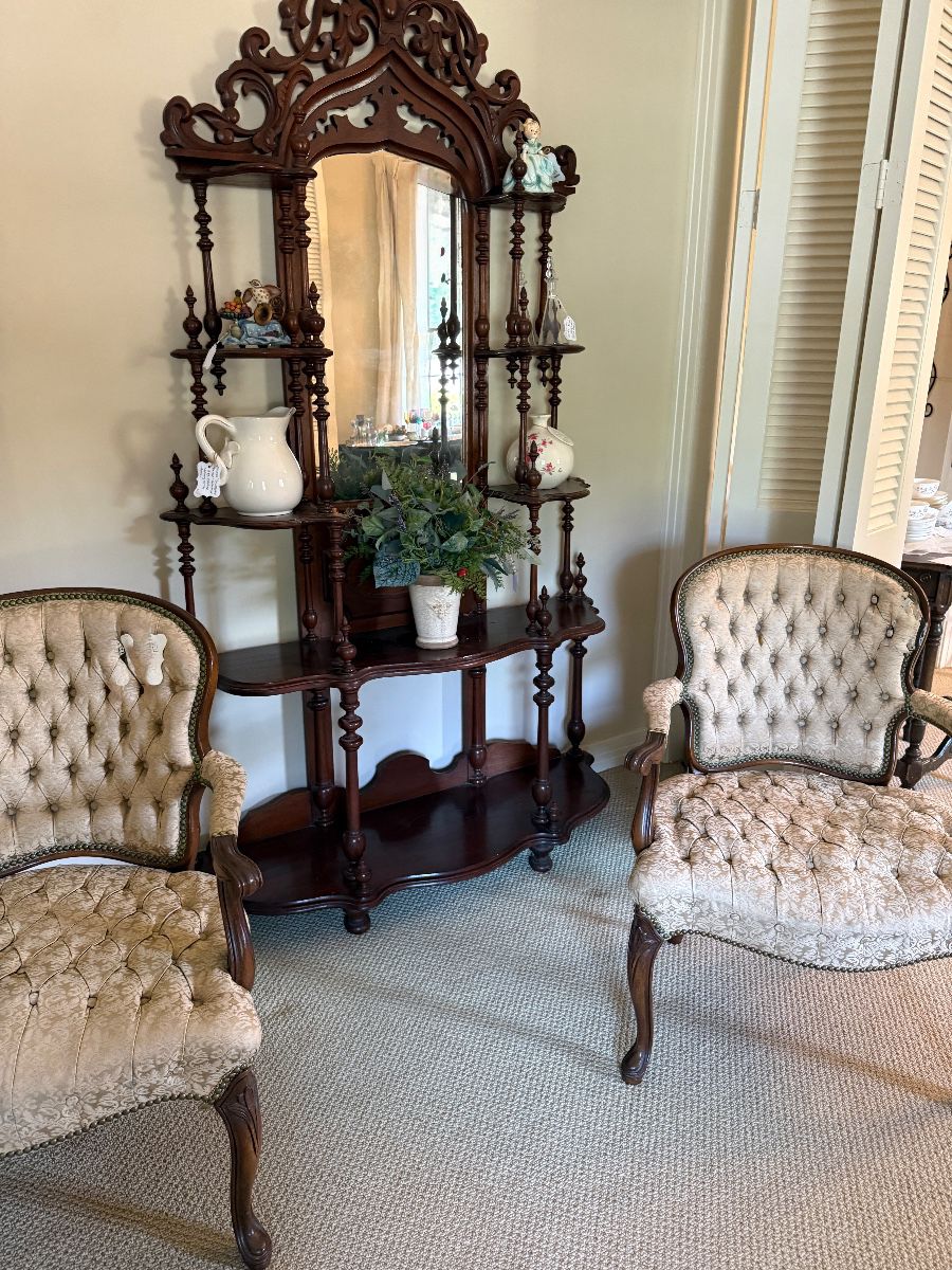 Antique Etegere’ and 2 Henredon Antique Chairs