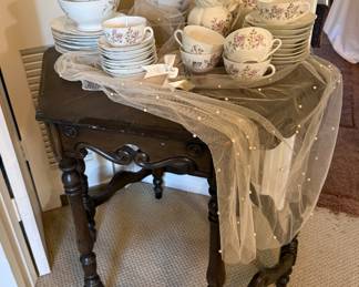 Antique Table; Tea Set