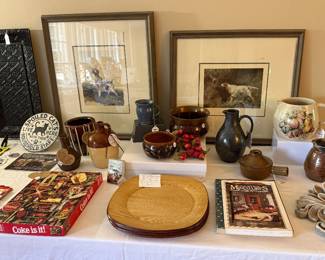 Pottery, vintage coke puzzle, framed prints