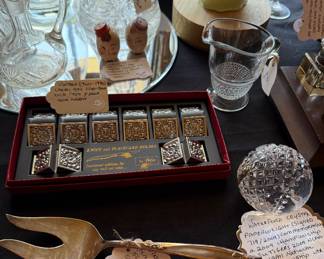 Place card holders; Waterford baseball paper weight
