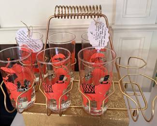 Vintage Pink Elephant Cocktail Glasses (set of 6) (caddy separate)