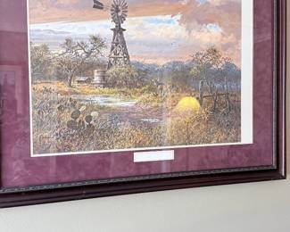 Beautifully framed Texas countryside print featuring a classic windmill beneath a dramatic sunset sky warm Western charm for any home or ranch! 🌅