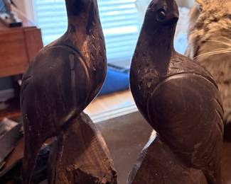 Pair of rustic carved wooden quail sculptures unique statement pieces for a ranch, lodge, or nature-inspired home! 🪶