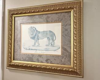 Elegantly framed lion print in gorgeous frame.