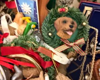 Painted wood Santa figure and ornaments