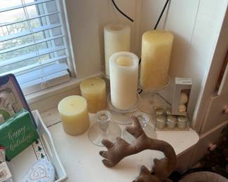 Halloween decorations, pumpkins and skeletons
