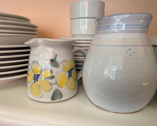 Hand-painted lemon pitcher and white dishware