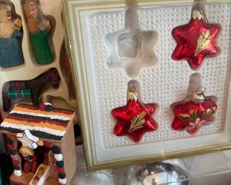 Carved wood Santa figurines and ornaments