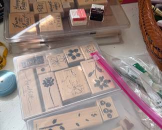 Wood mounted rubber stamps and ink pads
