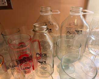 Ohio State glass mugs and vintage milk bottles