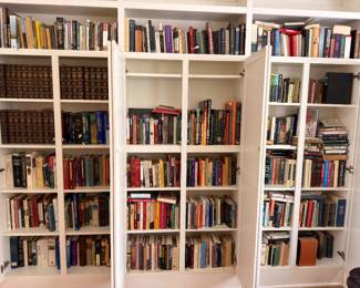 Floor-to-ceiling bookshelves, hundreds of books