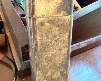 Antique wood table with brass detail