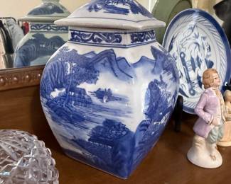 Porcelain elephant figurines and cut crystal