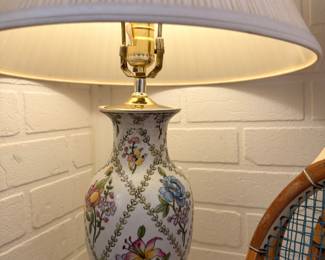 Hand-painted porcelain floral lamp with shade