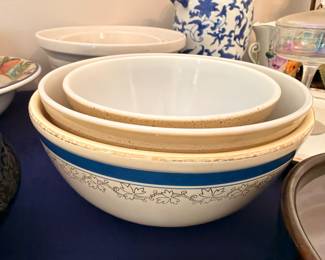Stoneware and yellowware mixing bowls