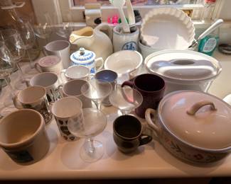Assorted mugs, glassware and serving dishes
