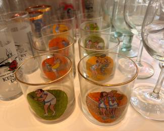 Vintage golf and Kentucky Derby themed glasses