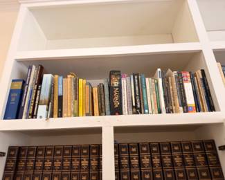 Bookshelves with leather-bound classics set