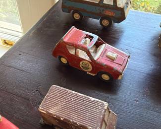 Vintage pressed steel car and truck toys