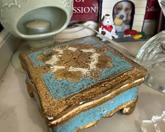 Porcelain iris trinket box and toile decor