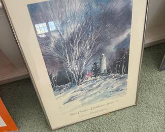 Framed winter birch landscape print