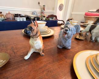 Porcelain dog figurines and Theodore Haviland Windsor china