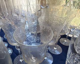 Etched floral crystal water goblets