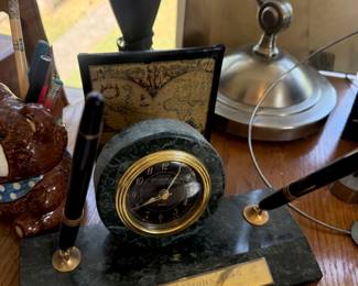 Marble desk set with barometer and pen holder