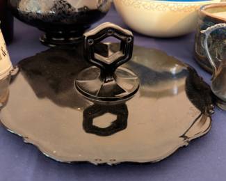 Silver overlay glass tray and candy dish