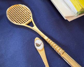 Brass tennis racket letter opener and bookmark