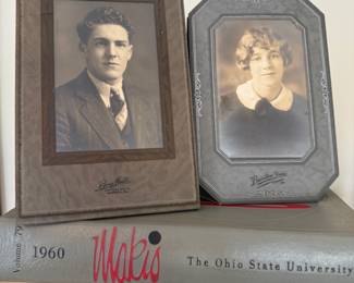 Antique portrait photographs and Ohio State Makio yearbook