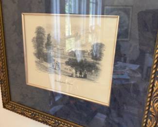 Framed antique engraving in gilt frame