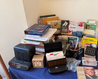 Office supplies, dictionaries and desk items